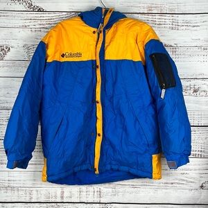VTG Columbia Zip Anorak Jacket Puffer Colorblock Spell-Out